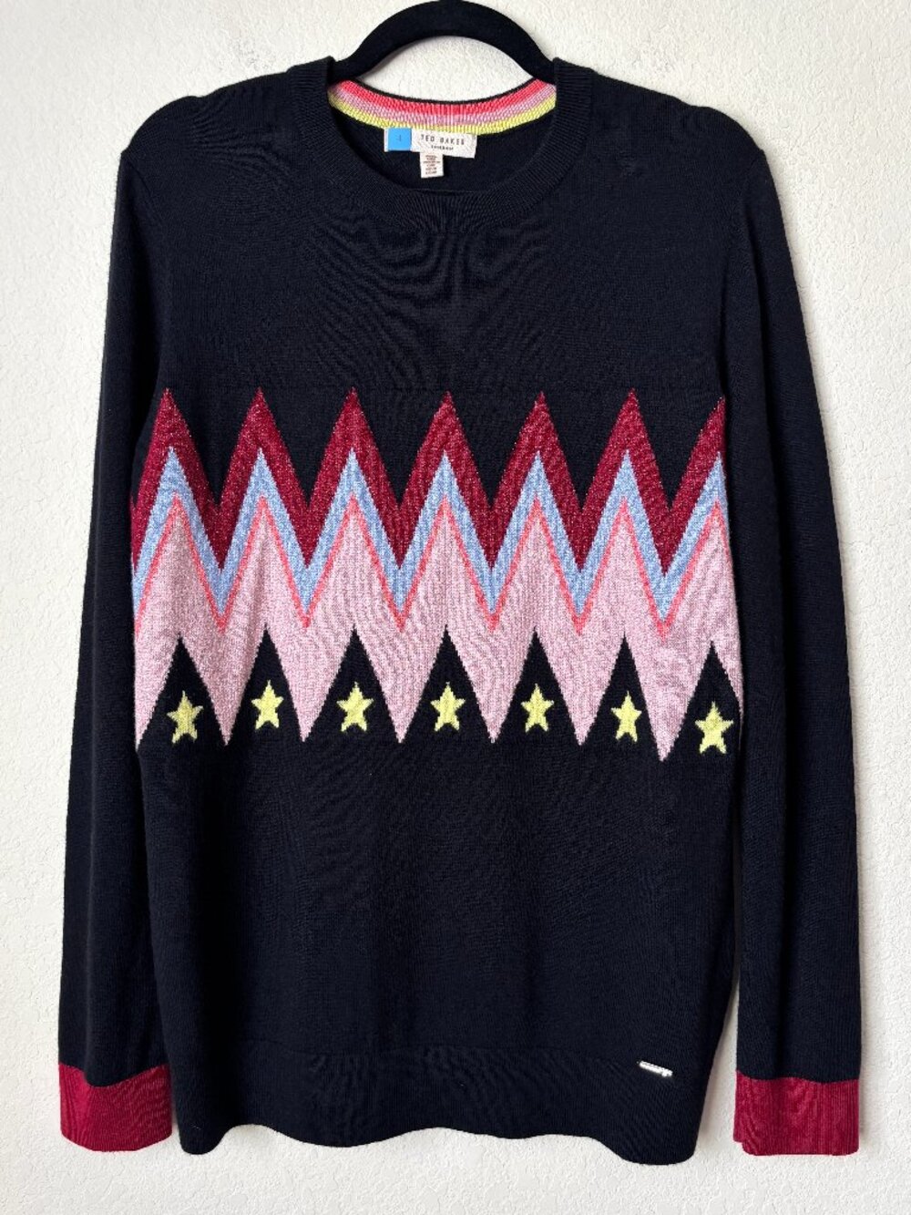 Ted Baker 12 Cashmere Wool Blend Chevron Rossino Novelty Black Jumper Sweater